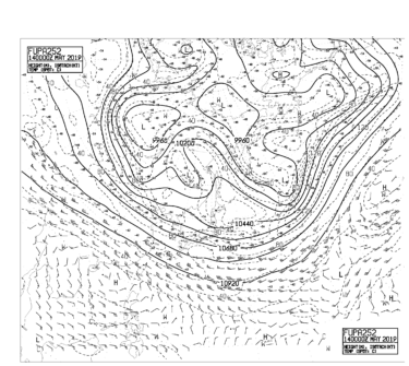 【FUPA252】アジア太平洋250hPa高度・気温・風24時間予想図の見方
