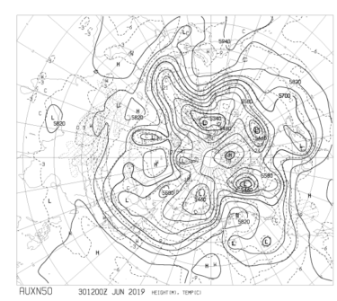 【AUXN50】北半球500hPa高度・気温天気図の見方